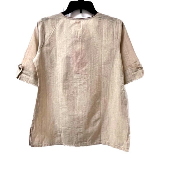 Anouk Pintex Kurta 3/4 Sleeve Tan W/Gold Collar Size Medium NWT - Picture 3 of 3